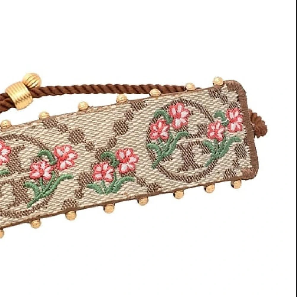 NWT Authentic Tory Burch T-Monogram Logo & Floral Embroidery Slider Bracelet
